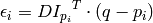 \epsilon _i = {DI_{p_i}}^T \cdot (q - p_i)