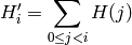 H'_i = \sum _{0 \le j < i} H(j)